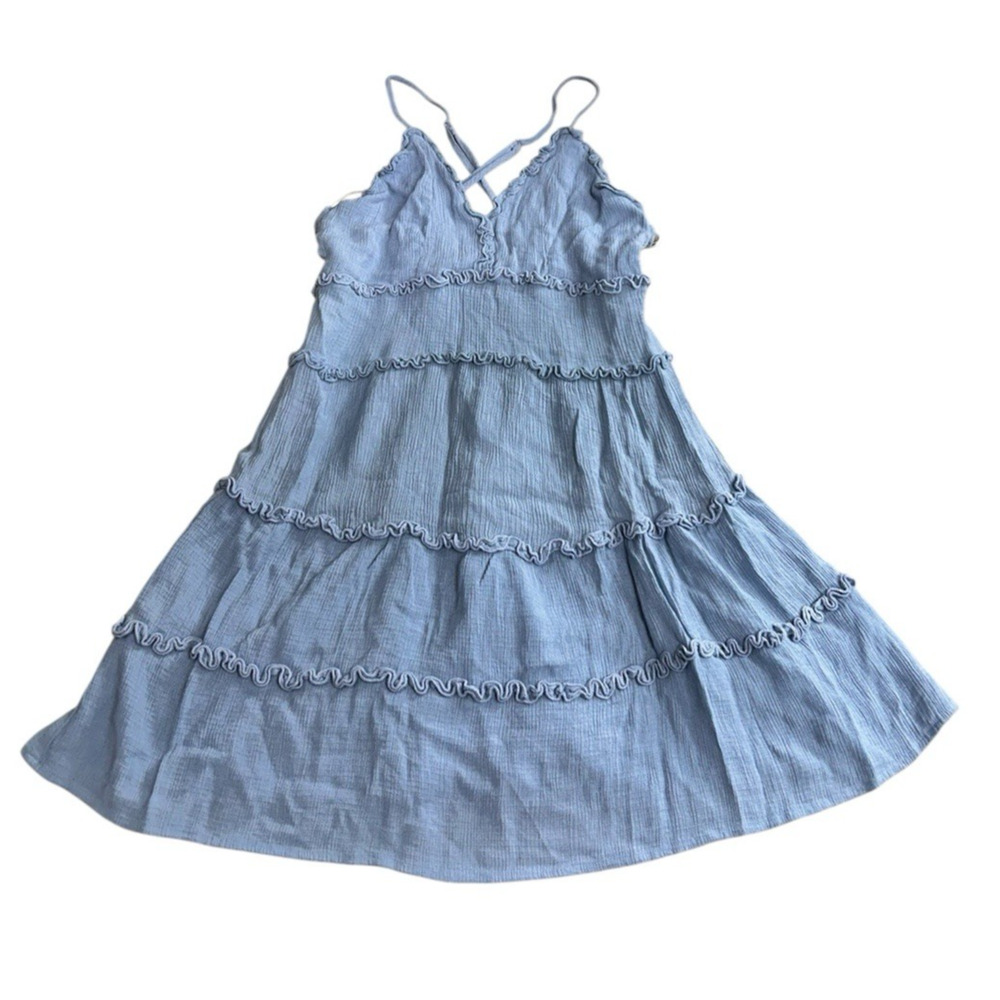 Fashion Nova Blue Angie Mini Dress Sz M Adjustable Spaghetti Straps Ruffle Trim - Picture 5 of 11